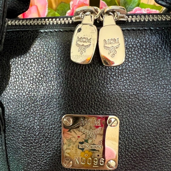 MCM Studded Silver Mini Boston Handbag with Zipper Closure - Picture 4 of 12